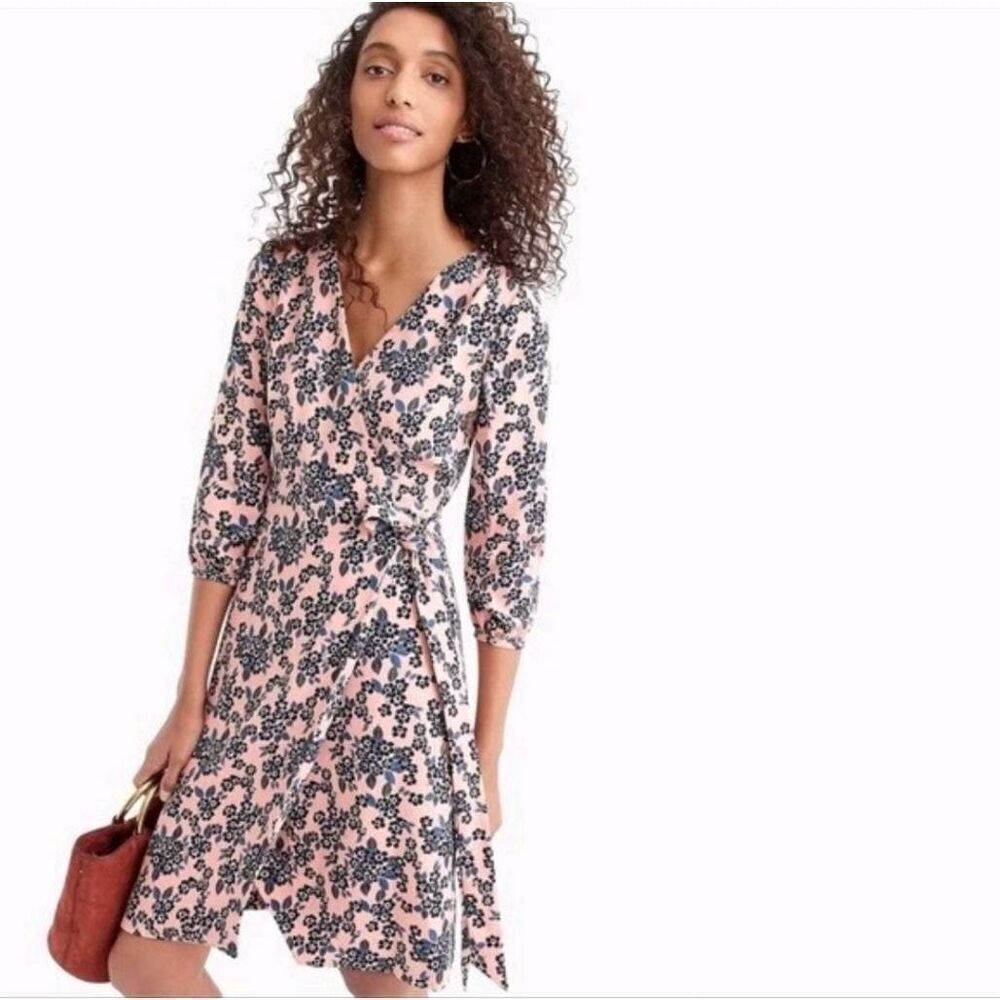J Crew Wrap Dress Womens 22 3X Plus 365 Crepe Pink Blush Floral Bouquet